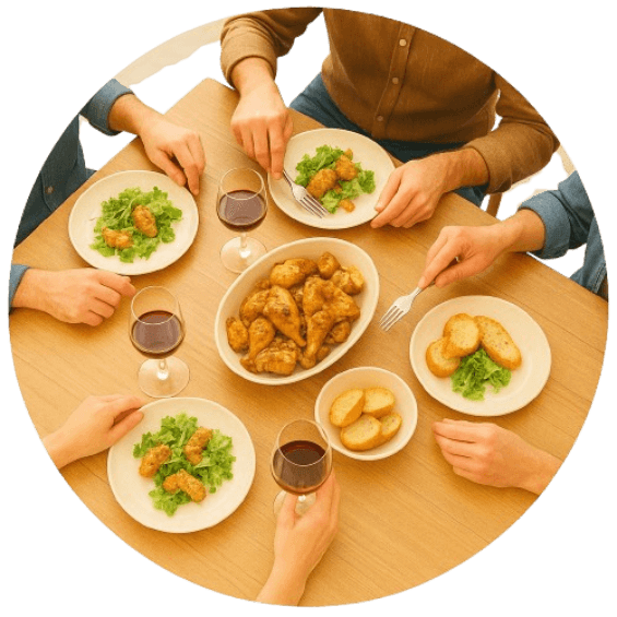 Cena con nuevos amigos